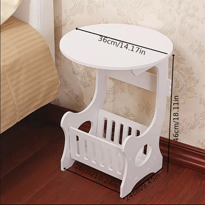 Multi-purpose bedside/balcony/coffee/living room white round magazine table