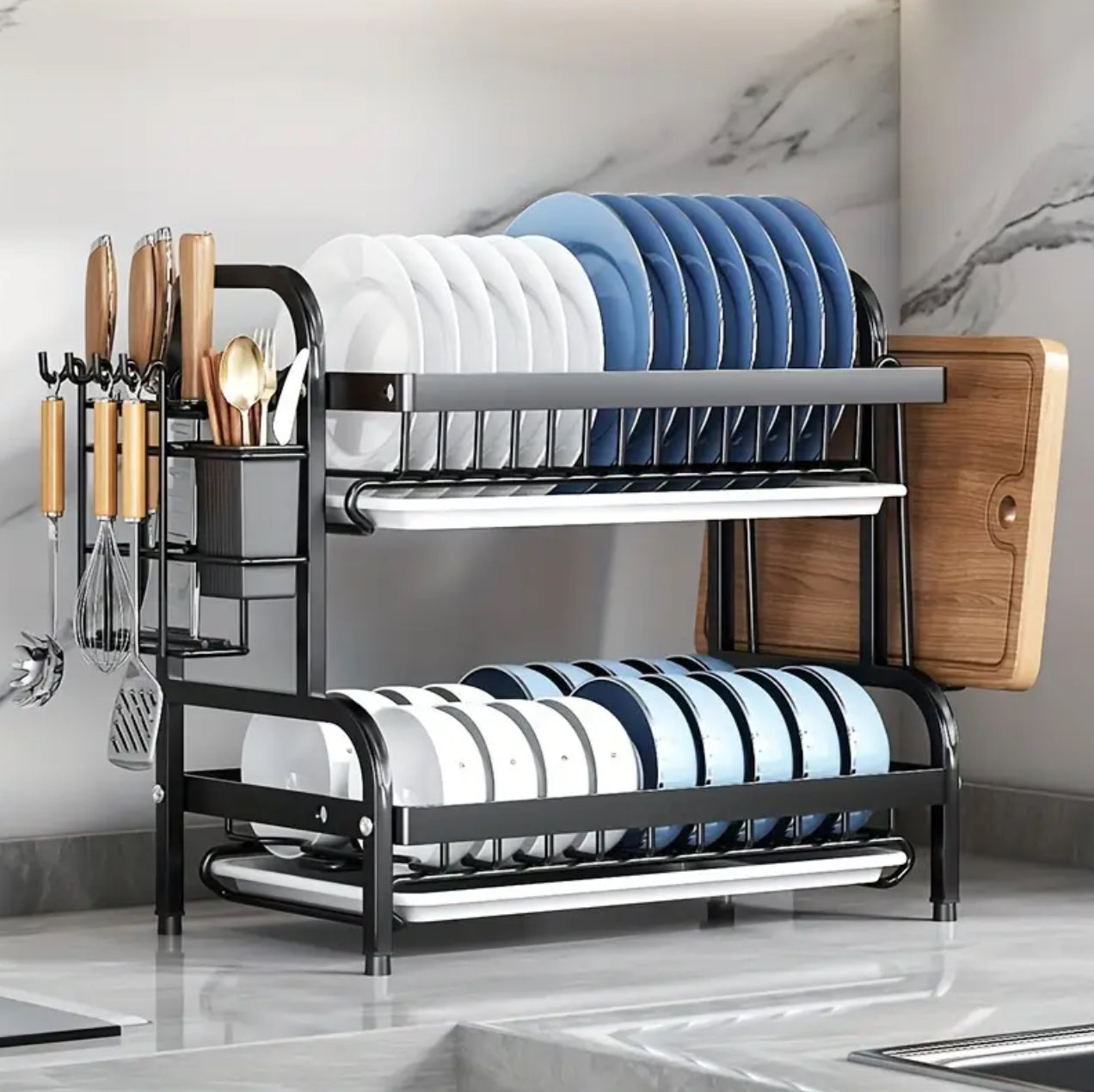 2 tier dish rack with cutlery holder & Chop Board Holder