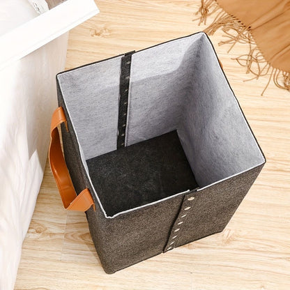 Foldable laundry basket with leather handles