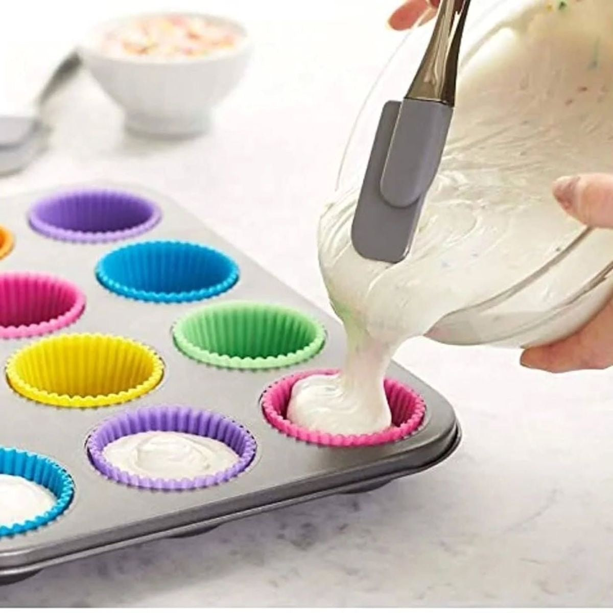 12Pcs Reusable Silicone  Cupcakes mold Bakeware liners