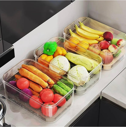 Large capacity airtight food storage container with drain tray.