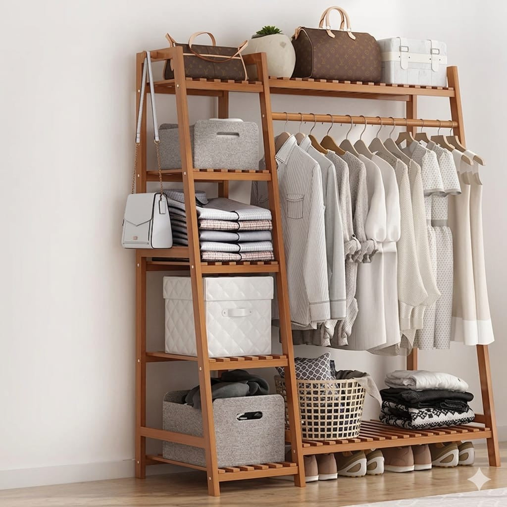 Eco friendly bamboo multilayer garment clothing hanging rack