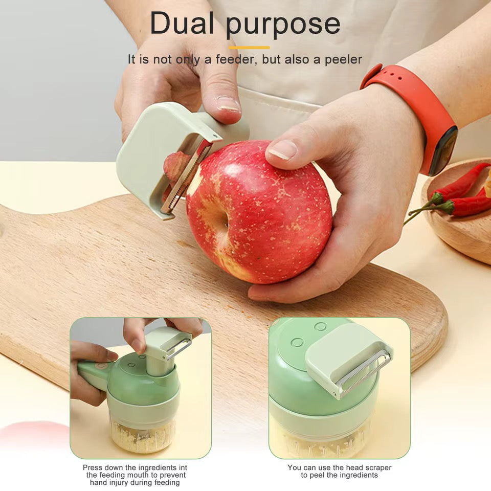 4in1 Handheld Electric vegetable cutter set with brush