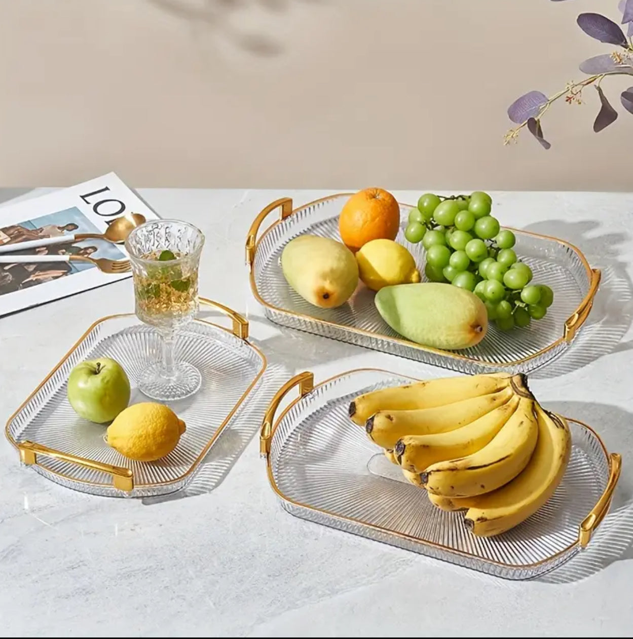 Acrylic trays with golden rim& handles