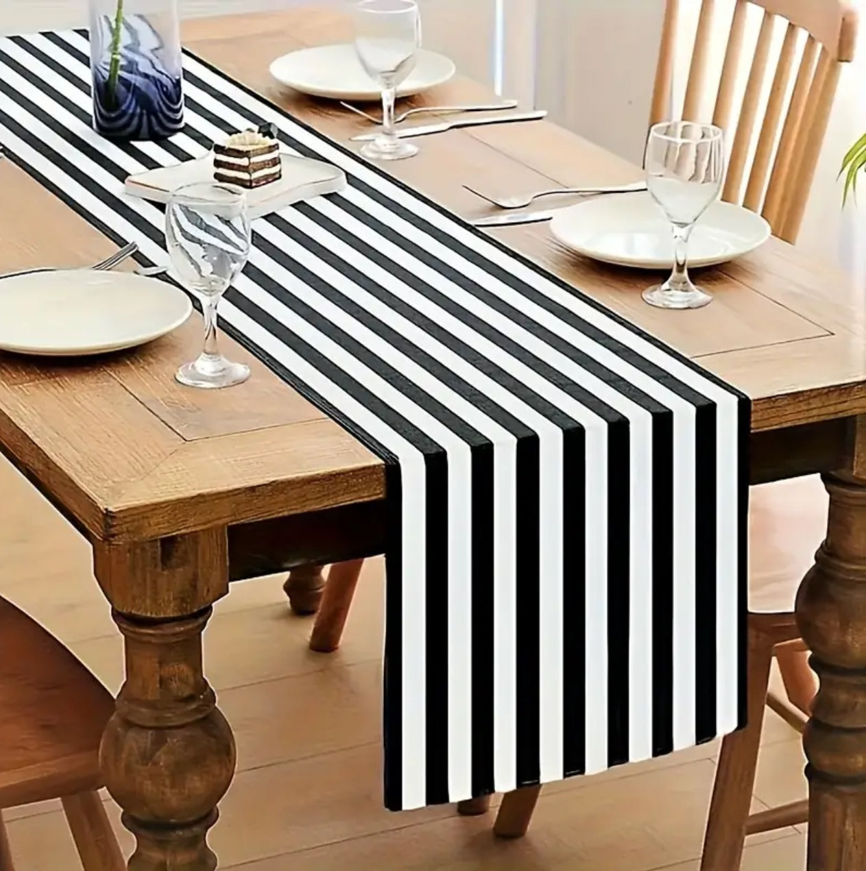 Geometric Stripe Linen Table Runner