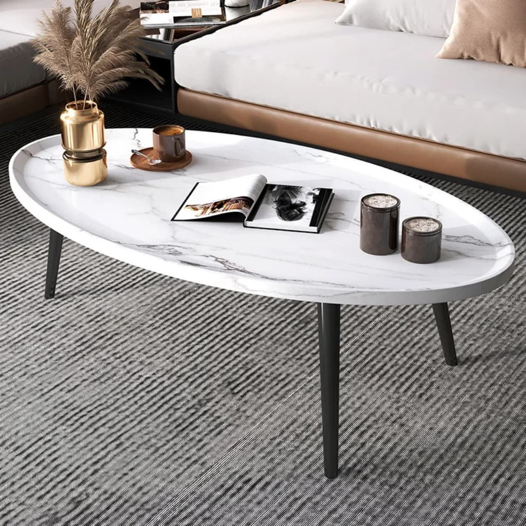 Modern Oval Wooden Coffee Table Solid Wood