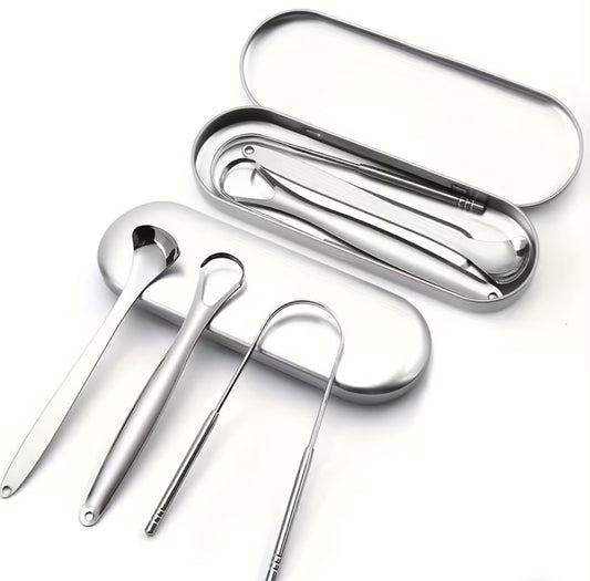 3-Piece Stainless Steel Tongue Scraper Set (with case)