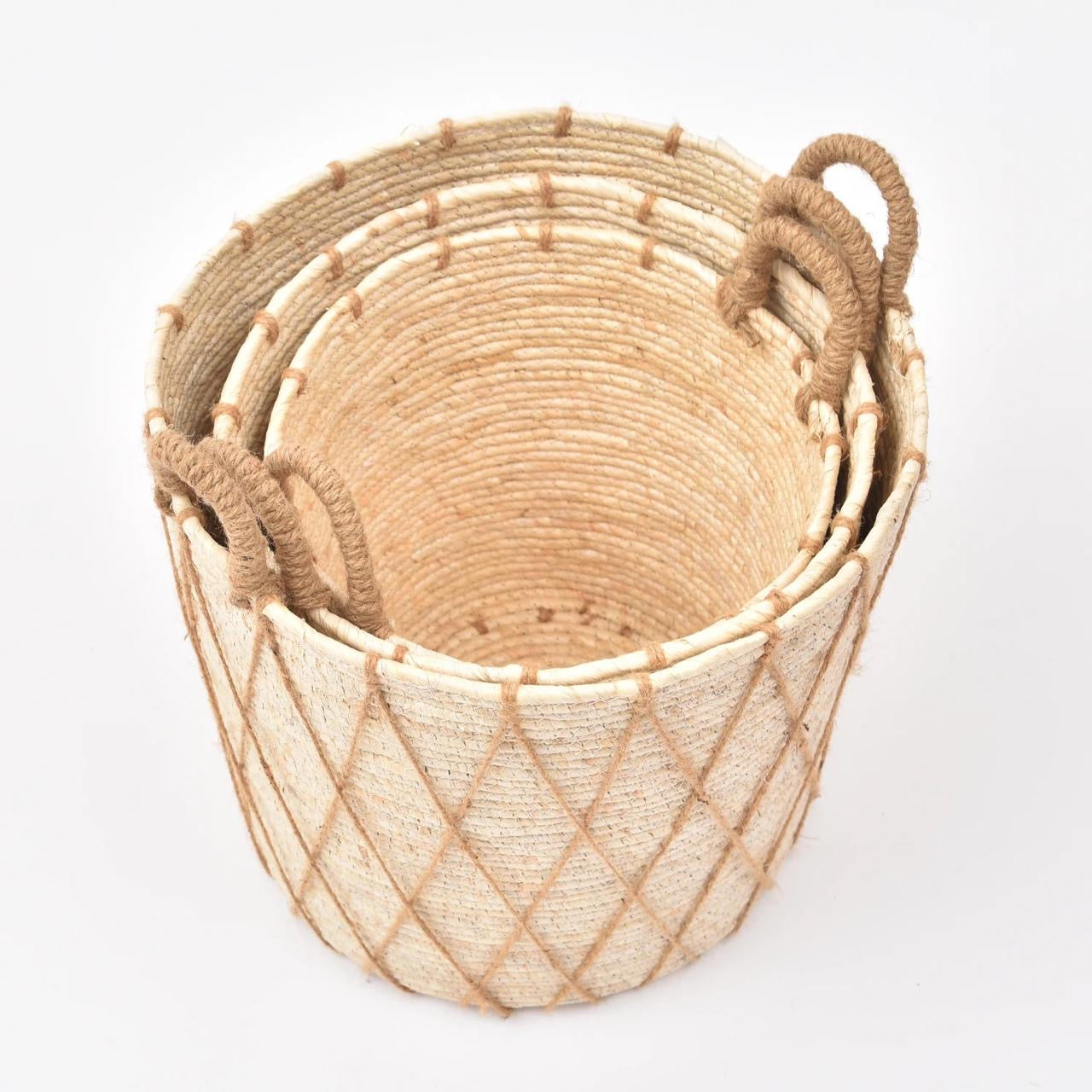 High Quality Set of 3 Stackable handmade baskets