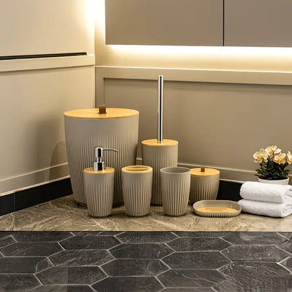7 in 1 bathroom accessories set with wooden top