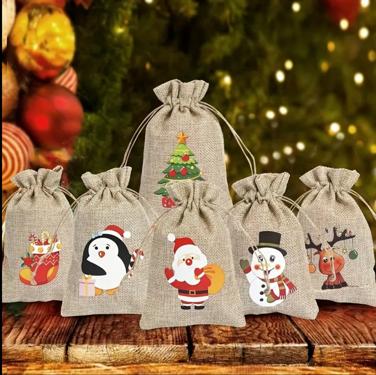 Jute Linen Drawstring Christmas Gift Bag