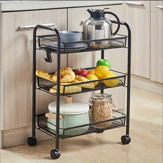 3 layer Multifunctional mesh design storage trolley