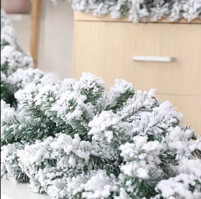 2.7M Christmas Pine Garland Snow Flocking Falling Cedar Rattan Artificial Greenery with no decorations