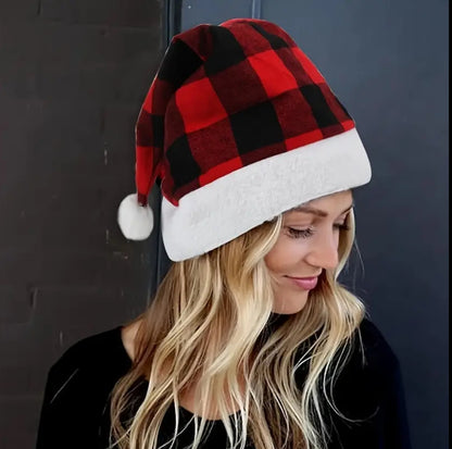 Santa Claus Christmas Fashion Plaid Hats Red Black Plaid Xmas Cap