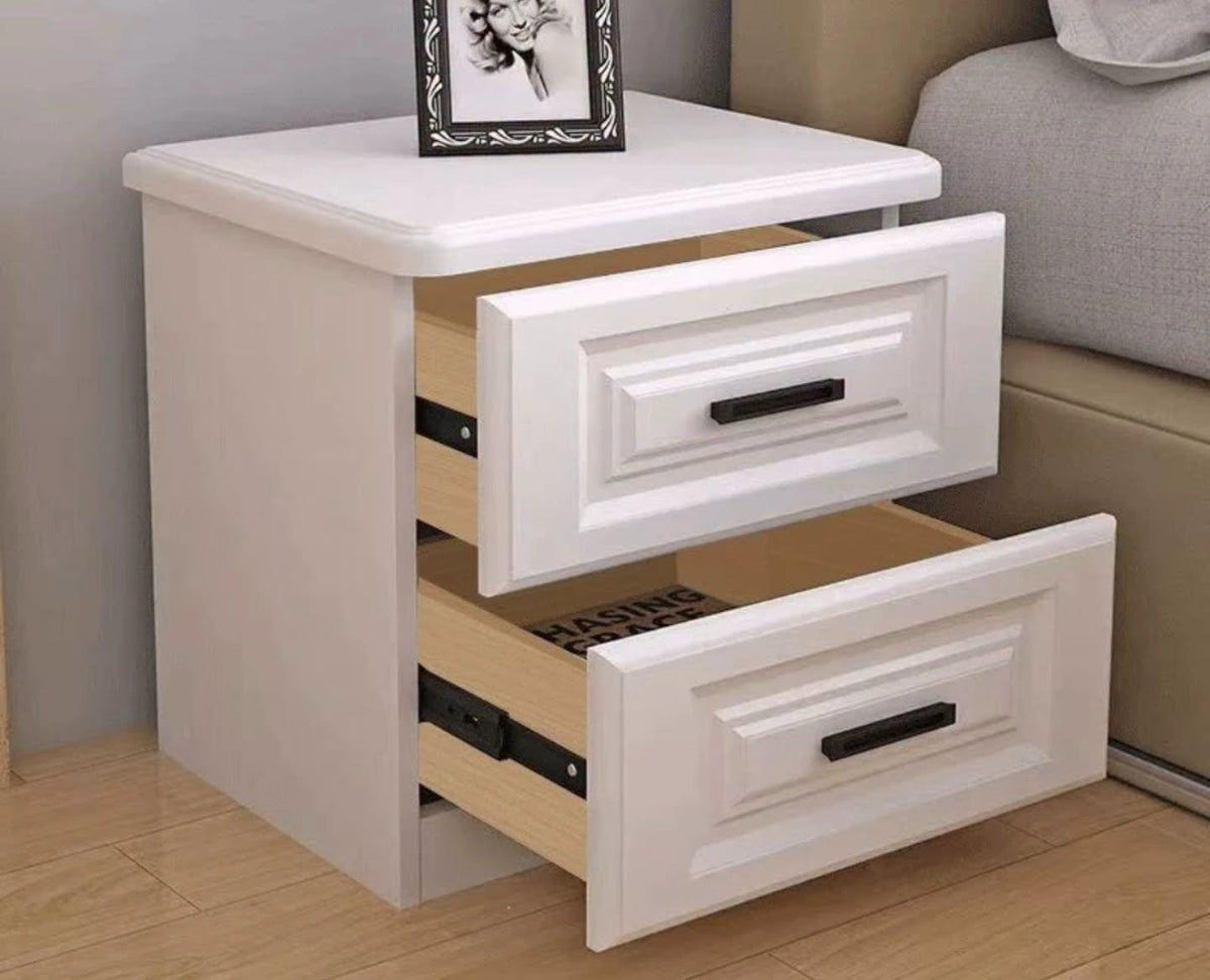Modern white 2-drawer wooden night stand