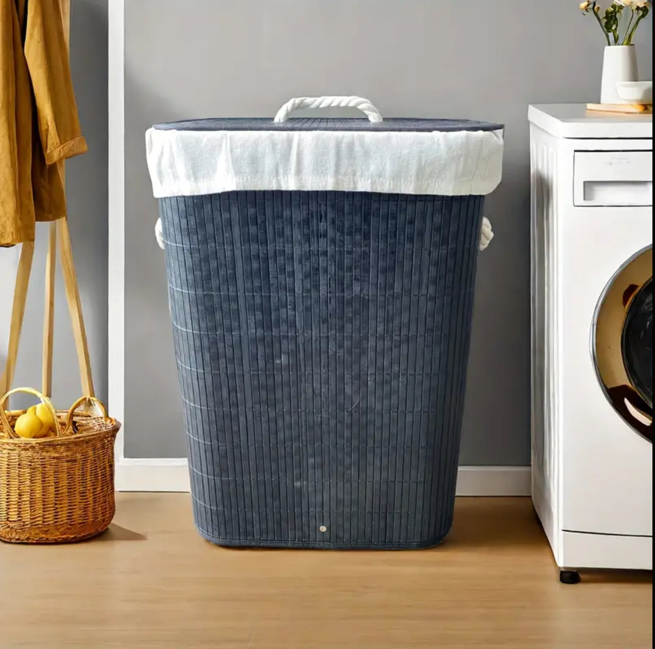 Eco-friendly bamboo laundry basket black