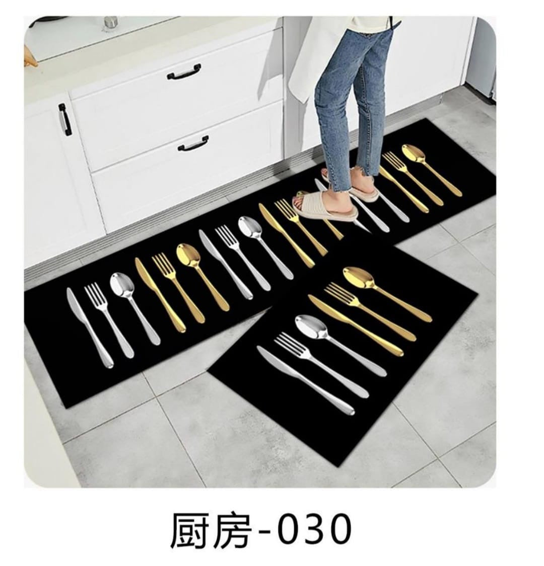 A set of 2 pcs rubber bottom kitchen mats