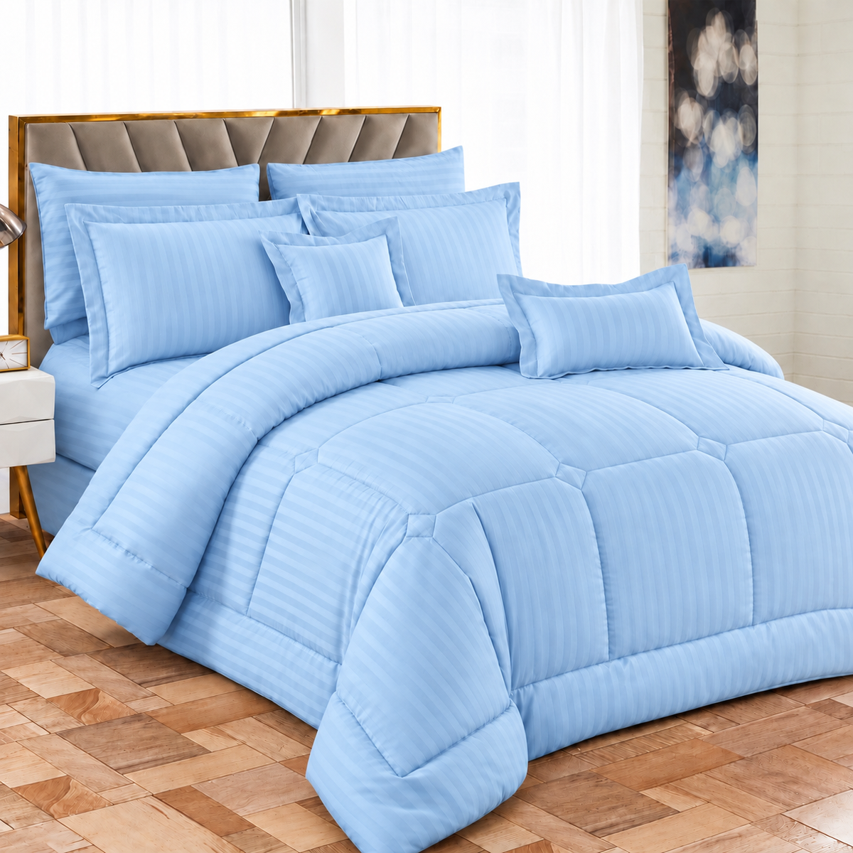 EXTRA KING STRIPED BINDED DUVET SET