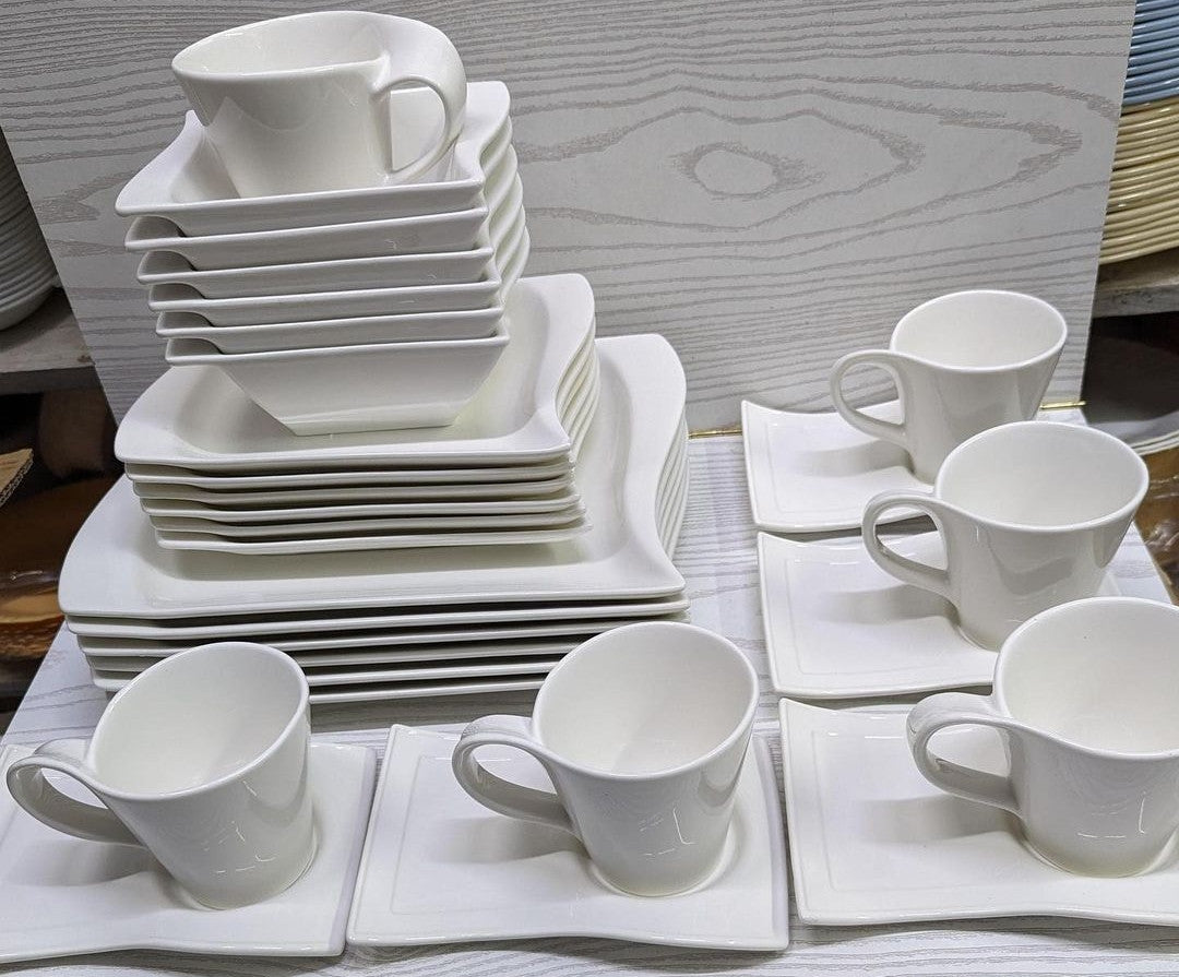 30pcs wavy ceramic white dinner set