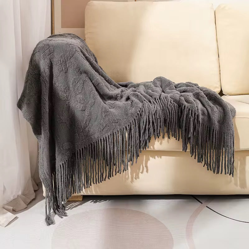 Nordic Style Sofa Throw Blanket with Tassels