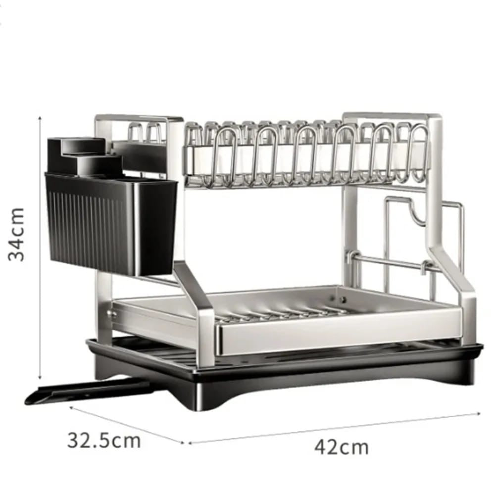 201ss Material 2-Tier Kitchen Dish Rack with drain tray