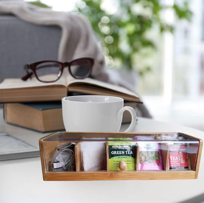 5 slot bamboo teabag organizer with acrylic lid