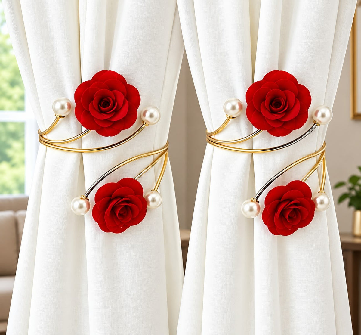 Adjustable Pearl Butterfly Flower Curtain Tiebacks , Elegant Décor