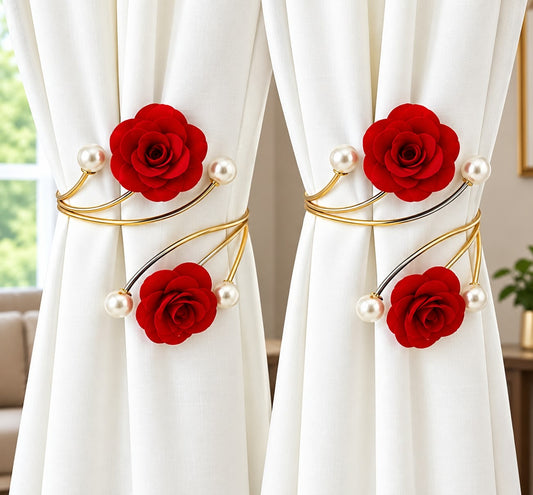 Adjustable Pearl Butterfly Flower Curtain Tiebacks , Elegant Décor