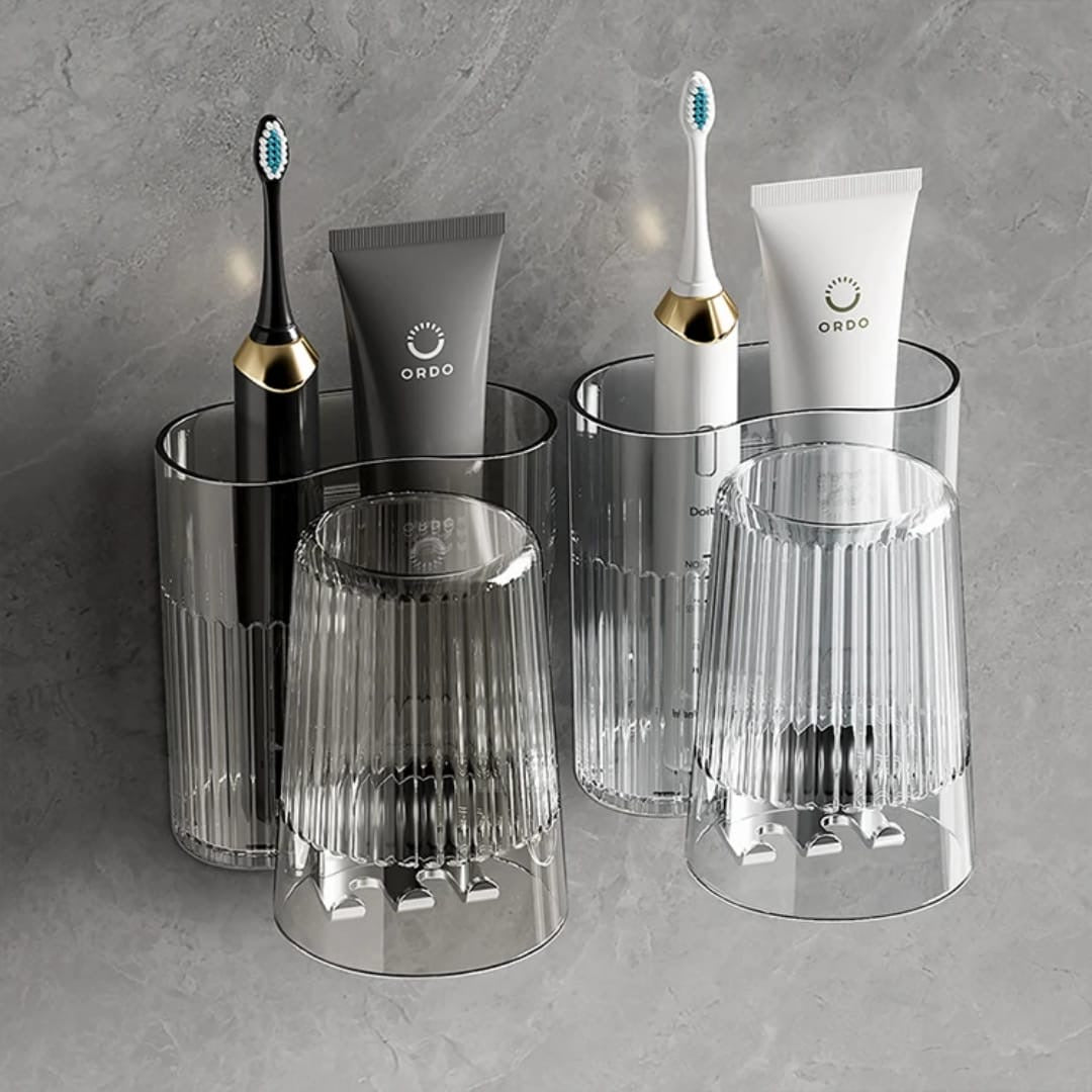 Toothbrush holders with gaggle cup.