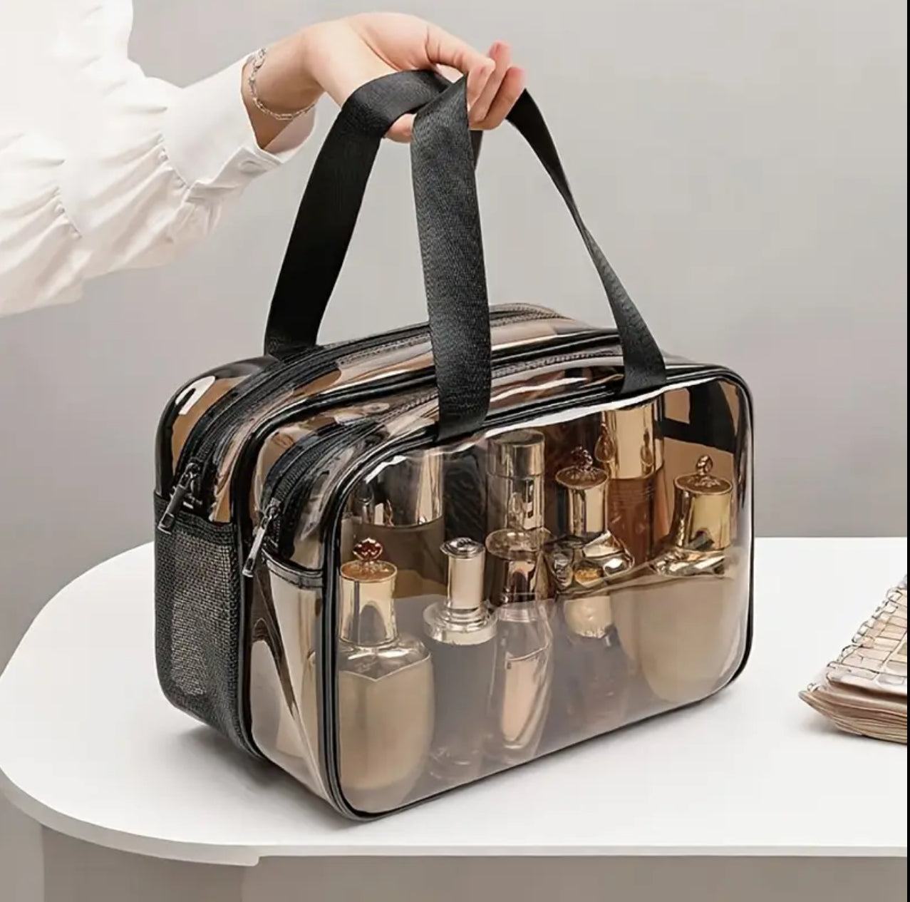 Double sided transparent waterproof toiletries make up  bag