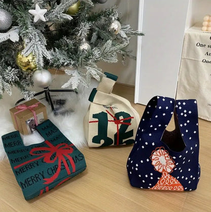 Christmas Knitted Tote Gift Bag