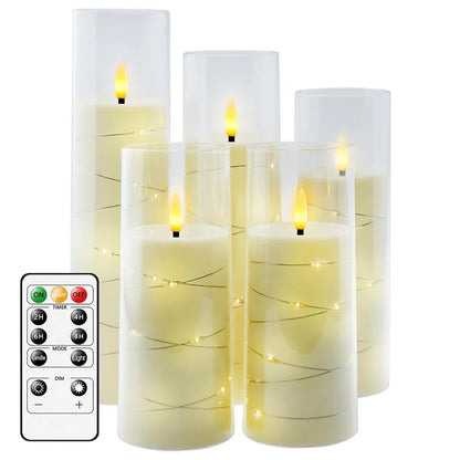 5 pcs Acrylic flameless LED candles with string light