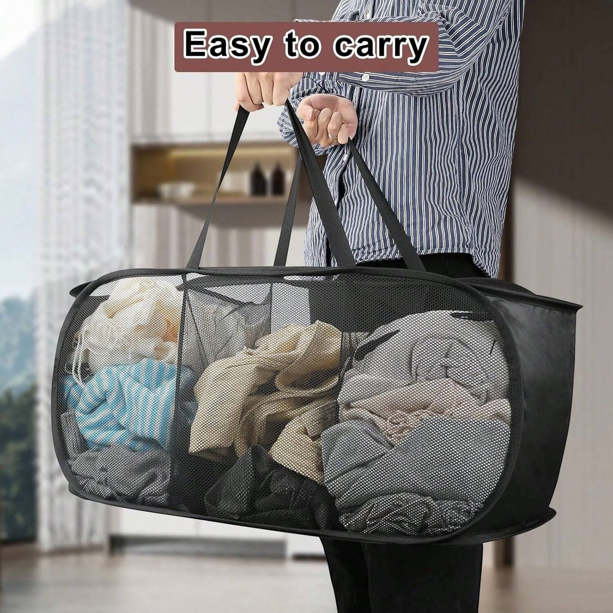 Foldable  pop up Rectangular mesh laundry basket/toy basket