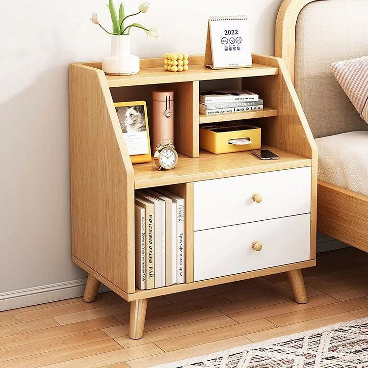 Bedside table with compartment and two drawers