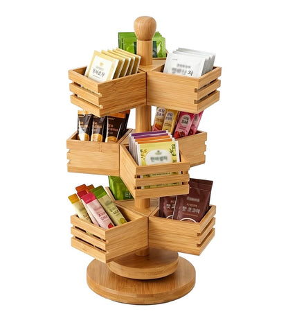 3 Tier Rotating Bamboo Tea Bag Organizer
