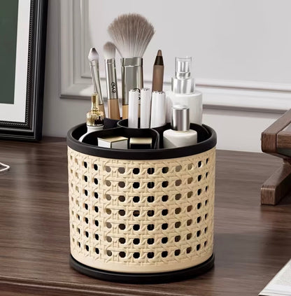 Retro Rattan Rotating Storage Organizer
