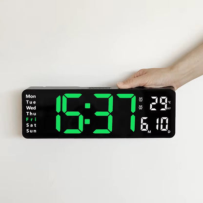 large digital LED wall clock with a remote control and display box