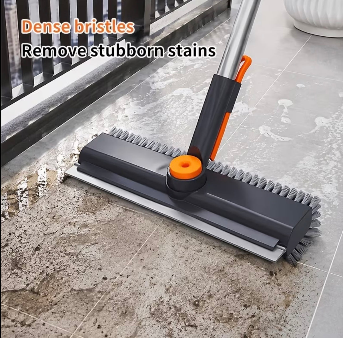 Premium Quality 3-in-1 Floor & Bathroom Cleaning Brush with Built-in Scraper/Squeegee & Clip