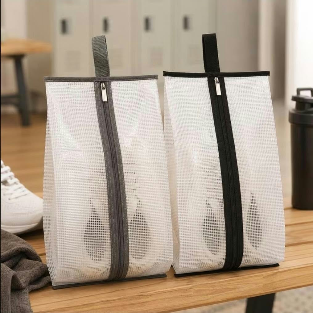 2pc Portable mesh shoe bags with zipper.