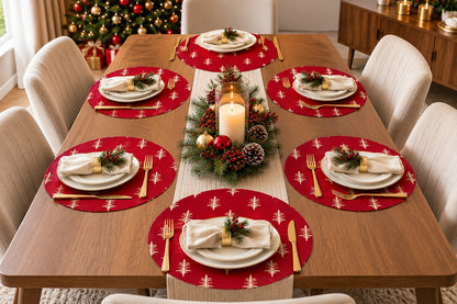 6-Piece White Christmas Tree Round Placemats