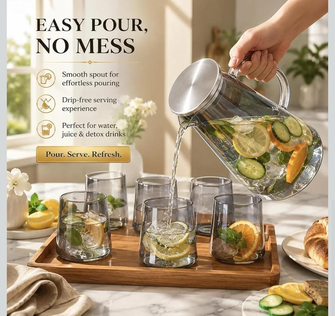 Blackish Premium Water and Juice Glasses Set of 6 and Jug
