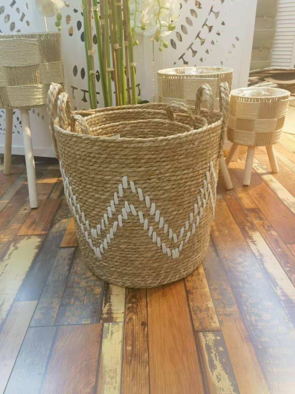 High Quality Set of 3 Stackable handmade baskets