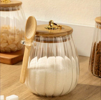 Glass Storage Jar with bamboo Lid/Spoons