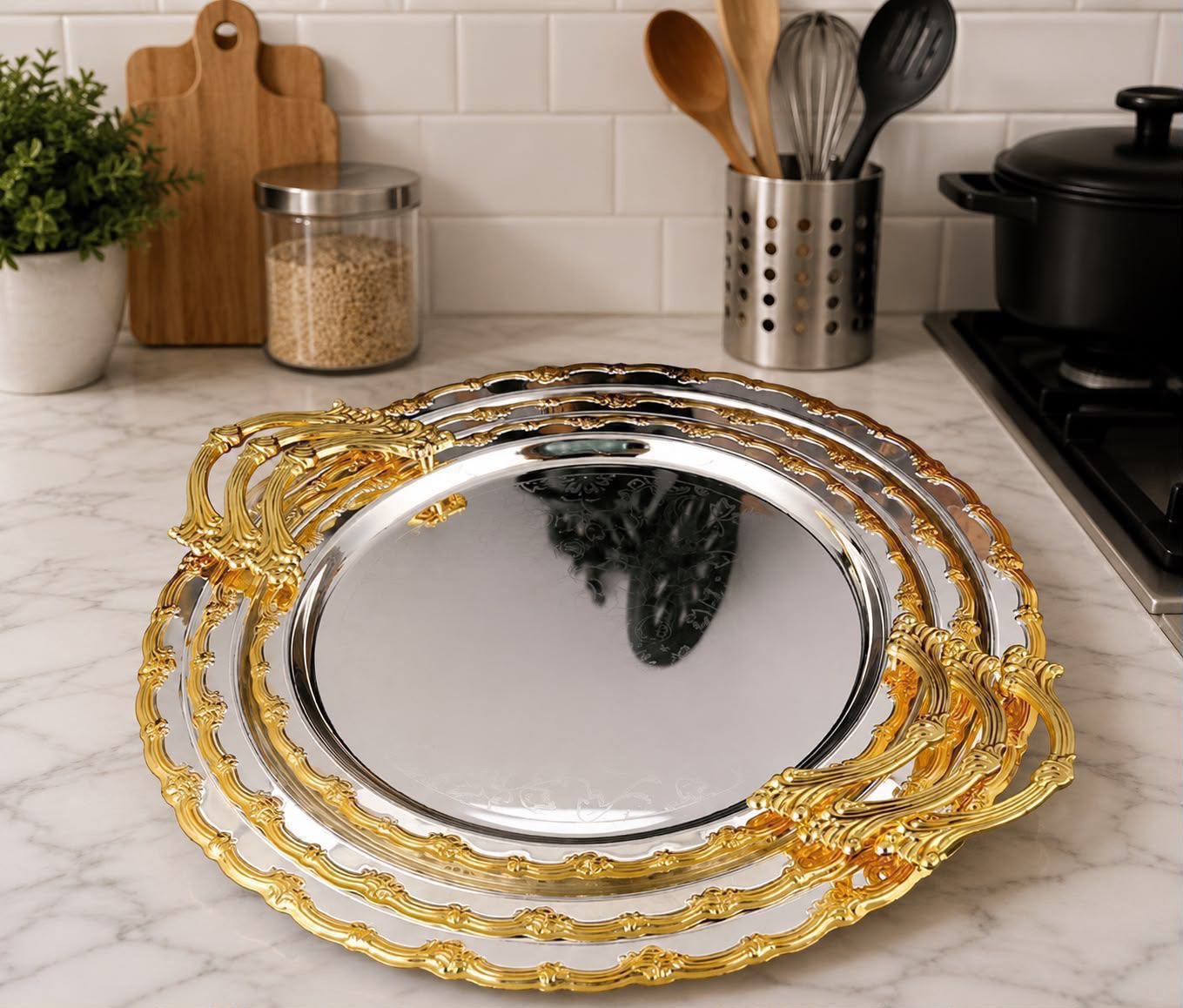 3 pcs rectangular stainless Luxury premium serving trays