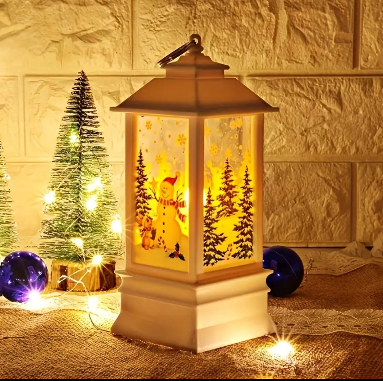 Santa Claus snowman lantern light