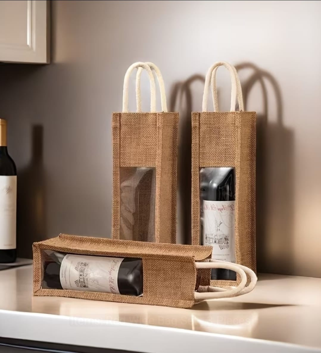 1pc Rustic Christmas  Jute Rope Wine Bottle Bags