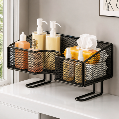 Heavy duty over the toilet metallic mesh over-the-toilet storage rack