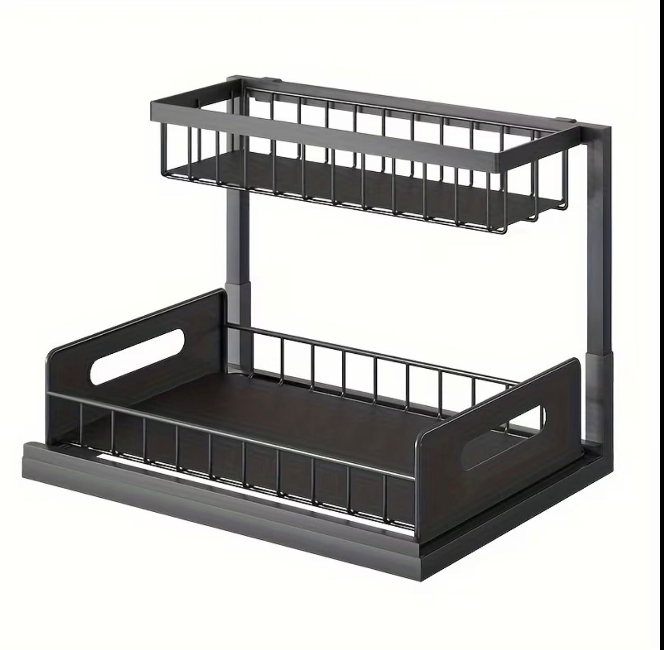 2 tier metallic sliding pull out cabinet organizer rack