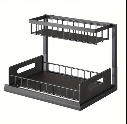 2 tier metallic sliding pull out cabinet organizer rack