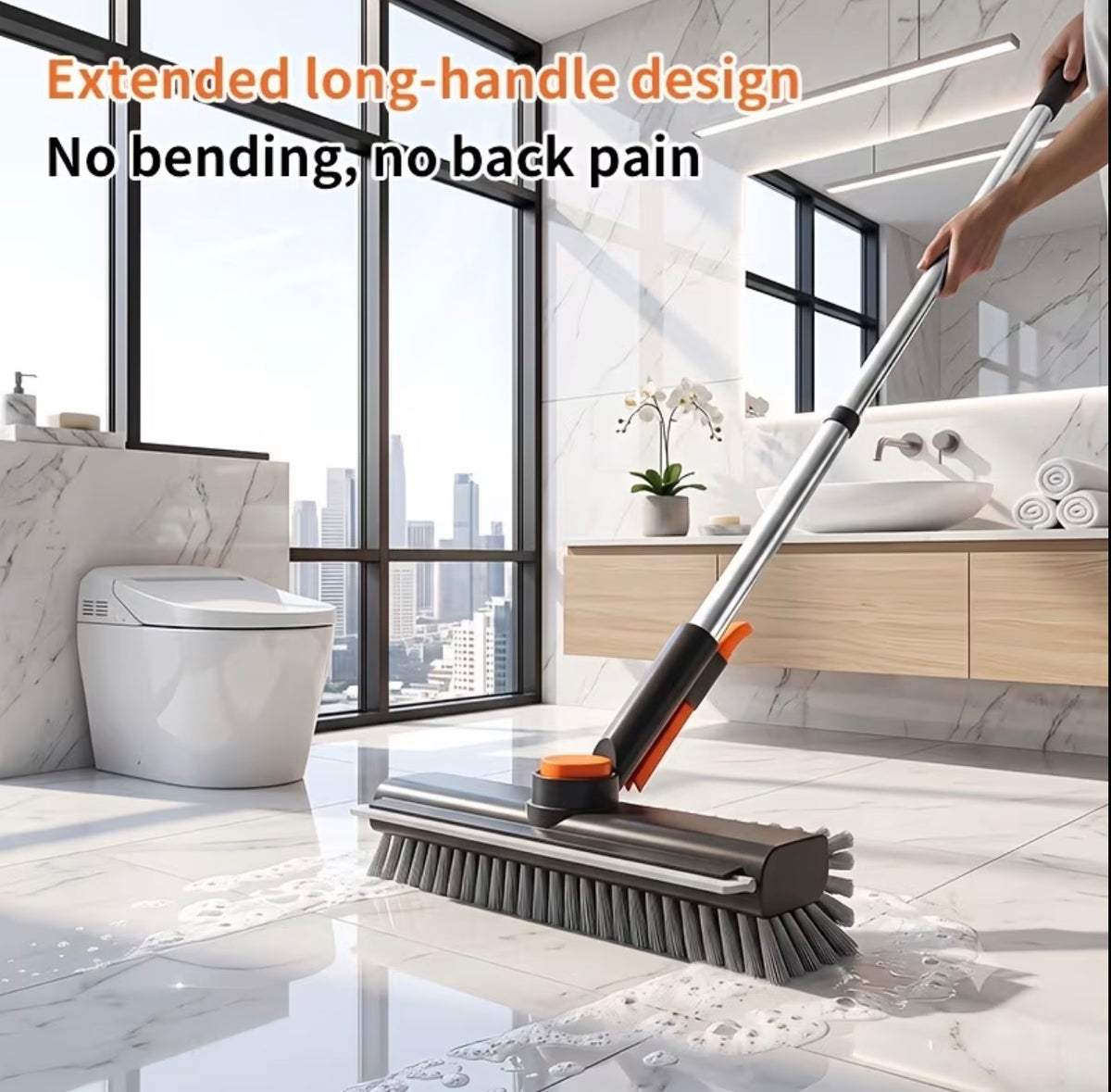 Premium Quality 3-in-1 Floor & Bathroom Cleaning Brush with Built-in Scraper/Squeegee & Clip