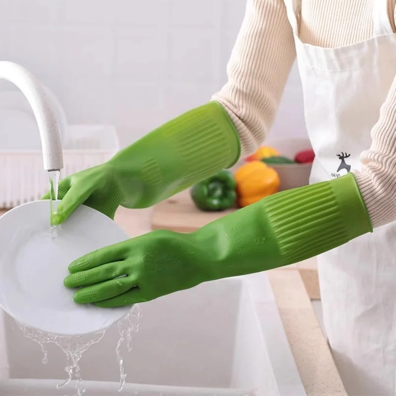 1 Pair Rubber Reusable Latex Household Hypoallergenic cleaning Gloves